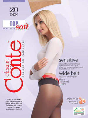 Колготки Top Soft 20  (Conte)  прозрачные с широким регулируемым по высоте поясом, витамин E