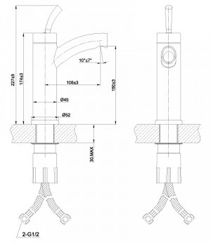 LM5106S "Элемент" Смеситель для умывальника монолитный, сталь