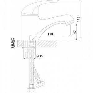 Смеситель одноручный (40 мм) д/умывальника монолитный излив 118 мм, хром E40-11 (ВЫВЕЛИ)