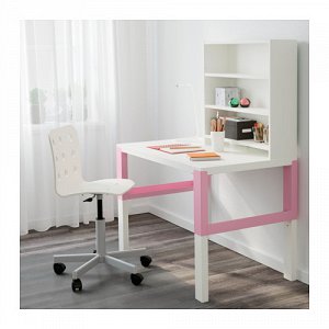 ПОЛЬ Письменн стол с полками, белый, розовый