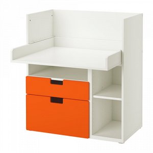 СТУВА Столик д/игр с 2 ящиками, белый, оранжевый