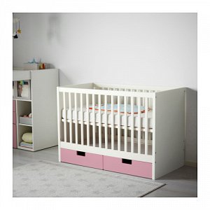 СТУВА Кроватка детская с ящиками, розовый