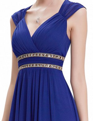 Синее шифоновое вечернее платье
