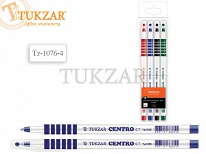 TZ 1076- 4 Набор шариковых ручек: чернила на масляной основе, белый пластиковый корпус, с резиновым держателем (кольца), ассорти 4 цвета