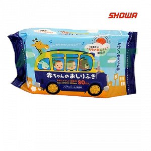 Showa Siko Влажные салфетки для ухода за нежной кожей тела малышей с экстрактом листьев персика, 80 шт