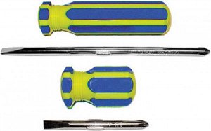 Отвертка с переставным жалом (крест/шлиц),   CrV"коротыш",сине-желт.ручка   х  мм