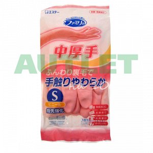 ST "Family" Перчатки для бытовых и хозяйственных нужд, средней толщины, размер S (розовые)
