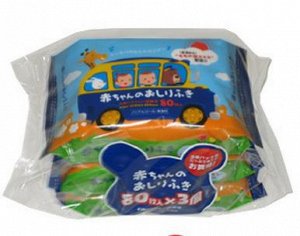 "Showa Siko" Влажные салфетки для ухода за нежной кожей тела малышей с экстрактом листьев персика 3х80шт