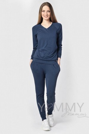 Костюм темно-синий меланж: джемпер с V-вырезом + брюки универсальные