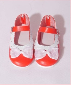 2286262 обувь на куклу туфли с белой бабочкой PS027: цвет КРАСНЫЙ: материал кожзам пластик; размер куклы см: 60