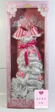 2286273 одежда на куклу платье в пол; цвет РОЗОВЫЙ С БЕЛЫМ; материал полиэстер; размер куклы см: 60