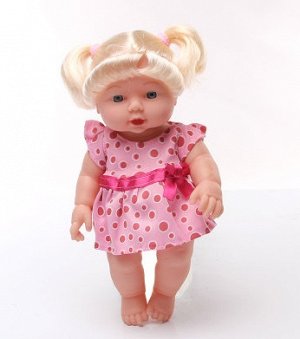 2286588 кукла блондинка в платье в горошек; цвет РОЗОВЫЙ С КРАСНЫМ; материал винил; размер см: 30