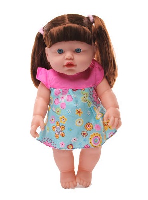 2286594 кукла с тёмными волосами в платье; цвет РОЗОВЫЙ С ГОЛУБЫМ; материал винил; размер см: 30