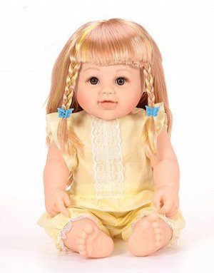 2286596 кукла в платье и штанишках 3К2А1333; цвет ЖЁЛТЫЙ; материал винил; размер см: 48*34