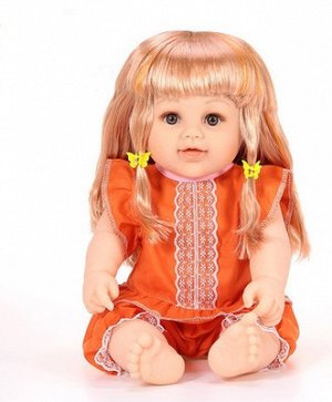 2286597 кукла в платье и штанишках 3К2А1336; цвет ОРАНЖЕВЫЙ; материал винил; размер см: 48*34