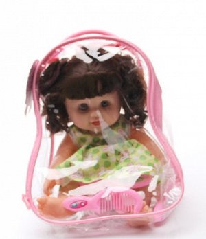 2286639 набор кукла в рюкзаке(бутылочка. две расчёски, зеркало) : плачет, смеётся, говорит; цвет ЗЕЛЁНЫЙ; материал винил; размер см: 30