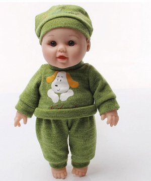 2286647 кукла мальчик в тёплом костюме с шапкой: плачет, смеётся, говорит; цвет ЗЕЛЁНЫЙ; материал винил; размер см: 30