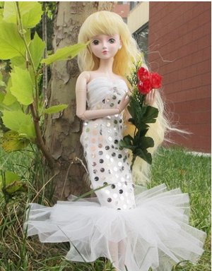 2286692 платье в пол русалка на куклу 60СМ; цвет БЕЛЫЙ; материал кружева полиэстер пайетки; размер см: 60