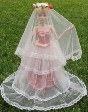 2286698 многослойная юбка на куклу 60СМ; цвет БЕЛЫЙ С РОЗОВЫМ; материал кружева полиэстер; размер см: 60