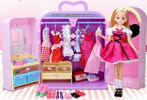 2286720 подарочный набор кукольный гардеробный шкаф с одеждой и аксессуарами (76 предметов); цвет РОЗОВЫЙ; материал ABS, ткань; размер см: 25.4*30*14.8