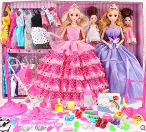 2286748 подарочный кукольный набор (Н): гардероб, аксессуары, детские игрушки; цвет РОЗОВЫЙ ФИОЛЕТОВЫЙ; материал винил; размер см: 48*6*33