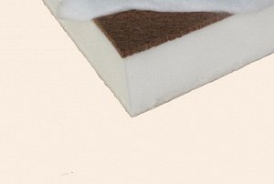 Матрас двусторонний размер 120х60х14см состав: пенополиуретан, 1 сторона - дышащее кокосовое волокно, синтепон, чехол съемный на молнии (поплин - 100% хлопок) жесткость - ниже средней