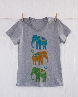 Женская футболка серая с принтом Три слона