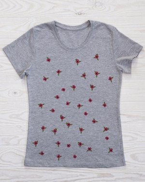 Женская футболка серая в мелкий цветочек
