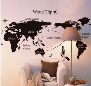 Наклейка "Карта мира - План перелета"