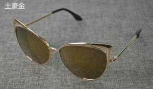 Солнцезащитные очки коричневые "кошки" с золотой оправой