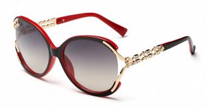 Солнцезащитные очки черно-красные с прямым орнаментом на дужках