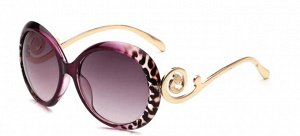 Солнцезащитные очки фиолетово-леопардовые круглые с завитушкой на дужке
