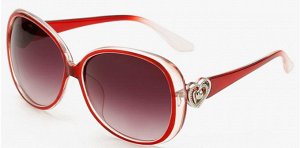 Солнцезащитные очки прозрачно-красные  с сердечками на дужках