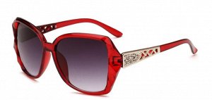Солнцезащитные очки красные с орнаментом на дужках и волнистым краем