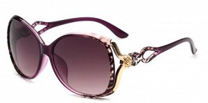 Солнцезащитные очки фиолетово-леопардовые с цветочком и петлей на дужке