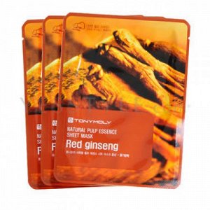 Tony Moly Маска для лица с экстрактом женьшеня Natural pulp sheet mask - Red ginseng Тканевая маска для лица с экстрактом женьшеня. 100% натуральные компоненты ткани с приятной шелковой текстурой обес