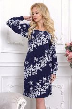 Платье 760. Цветы, диагональ на темно-синем. Вискоза
