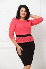 Платье с гипюром №4 99см.Цвет:коралловый