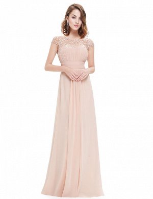 Светло-розовое вечернее платье с кружевом в пол