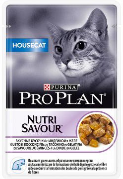 Pro Plan пауч 85гр д/кош Housecat Индейка/Желе (1/24)