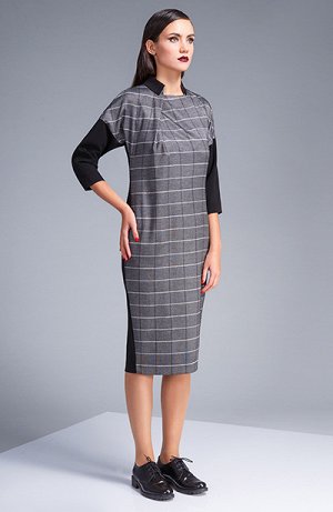 L1574 Платье. ПЭ - 70%; вискоза - 25%; спандекс - 5%;. Наличие: 42, серый/черный; 44, серый/черный; 46, серый/черный; 48, серый/черный