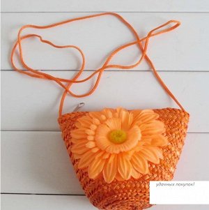 Мини-сумка Мини-сумка пляжная для телефона, ключей, с цветком; цвет ОРАНЖЕВЫЙ; материал камыш; размер(ширина см;высота см;длина ремешка): 7*13*17см
