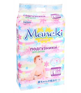 bd807 Подгузники детские одноразовые "Maneki" Fantasy, размер L, 9-14 кг, 54 шт./упак