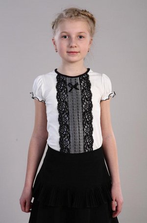 блузка школьная Софья экрю с черным кружевом