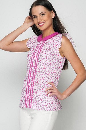 - розовый Блуза. Коктеливая женская блуза из хлопка, нежно-розового цвета с отделкой по воротничку и переду блузы, Модель будет отлично смотреться в сочетании с летними шортами, так и с брюками. Парам