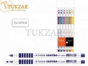 TZ 1076- 6 Набор шариковых ручек: чернила на масляной основе, белый пластиковый корпус, резиновый держатель (кольца), ассорти 6 цветов