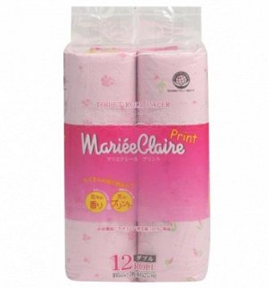 IDESHIGYO Туалетная бумага двухслойная "MARIEE CLAIRE", розовая с принтом, 27.5 м, 12 рулонов