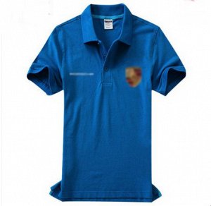 Рубашка-поло синяя с автомобильным логотипом с короткими рукавами