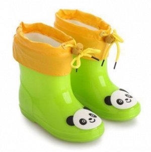 Резиновые сапоги "Панда" зеленые с утеплителем