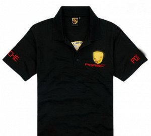 Рубашка-поло мужская черная с короткими рукавами, надписью и эмблемой